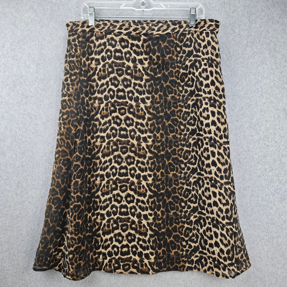 STYLE EXCHANGE Skirt Women S Brown Leopard Silk A-Line Midi Mob Wife Chic Trendy
